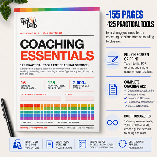 Coaching Essentials Workbook | 125 Fillable Worksheets for Coaching Sessions