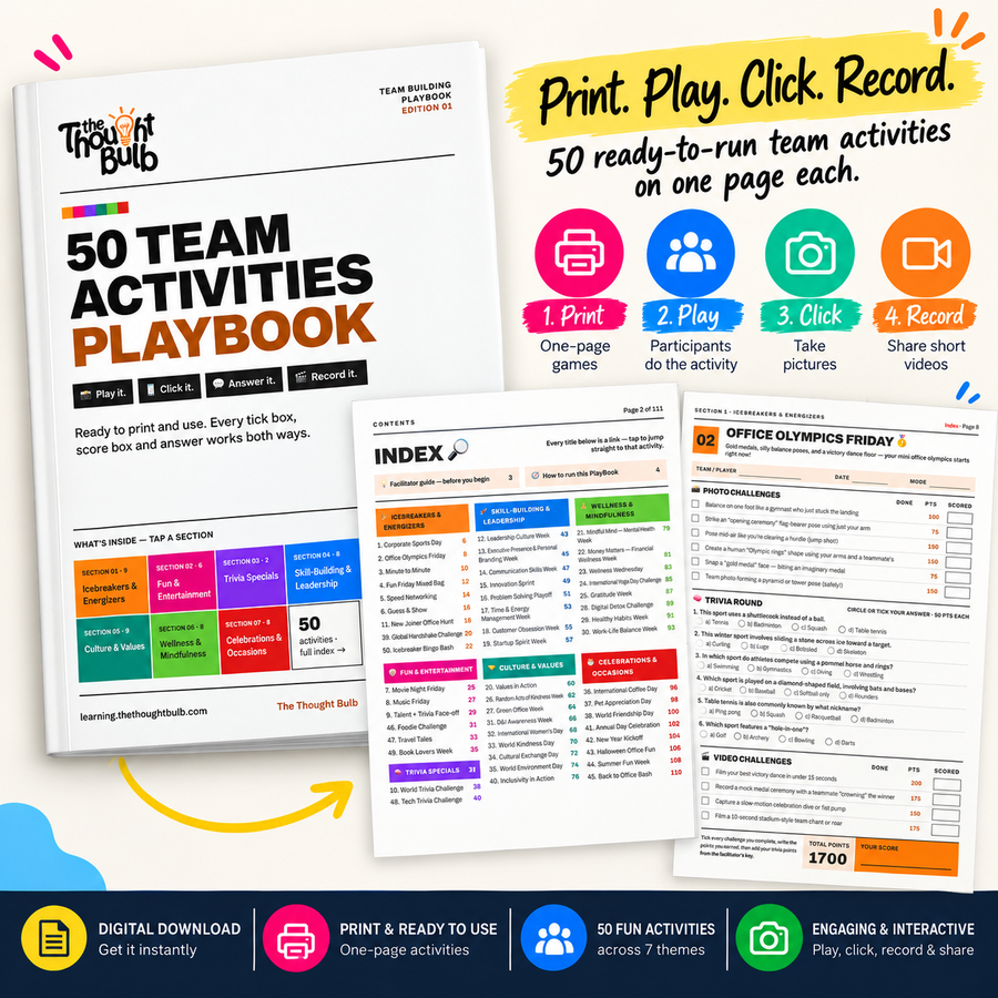 50 Team Activities PlayBook | Print, Play & Rank Team-Building Pack